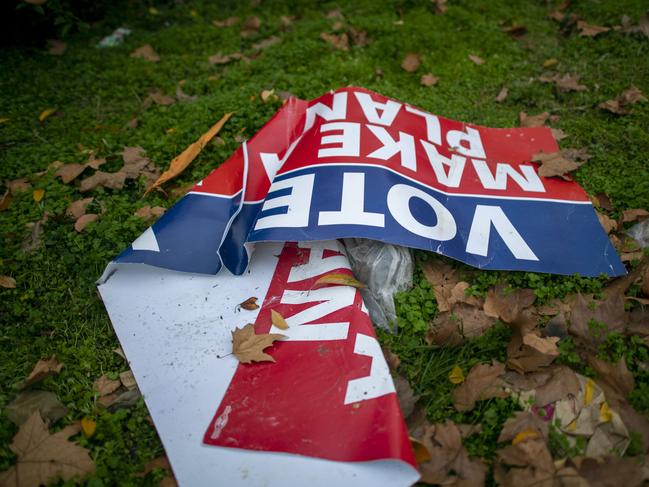 A tattered vote sign on the ground in Philadelphia, Pennsylvania. Picture: Getty