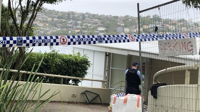 Police taped off the house at Seaforth, with views over The Spit and Middle Harbour. Picture: Jim O'Rourke