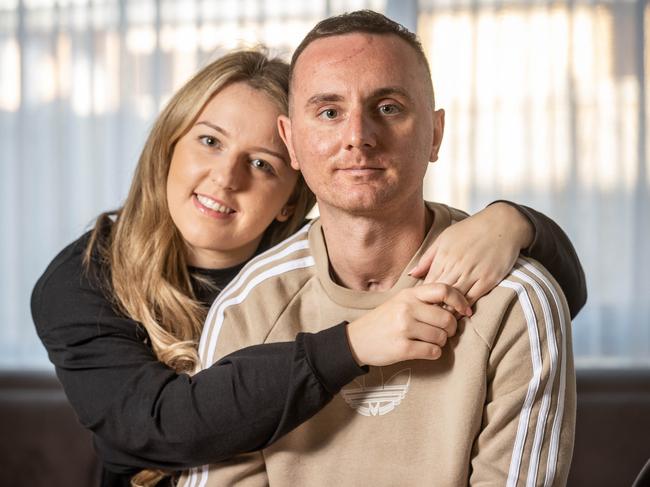 Survivor Stiven Taleski with girlfriend Monika Kostroman. Picture: Jake Nowakowski