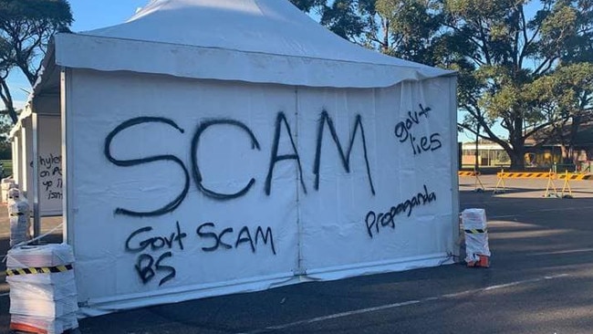 Part of Watman’s vandalism at the Covid testing clinic. Picture: Dierdree Steinwall/supplied