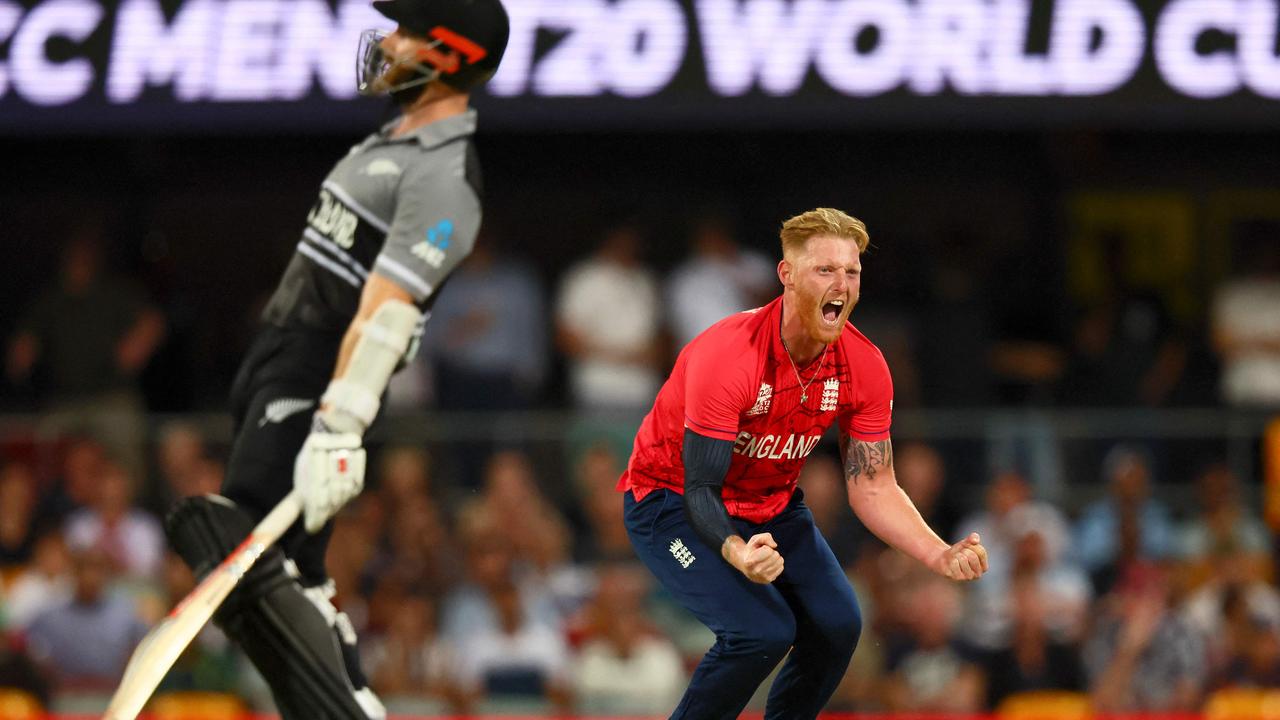 Ben Stokes claimed the dagger wicket of New Zealand captain Kane Williamson. Picture: AFP