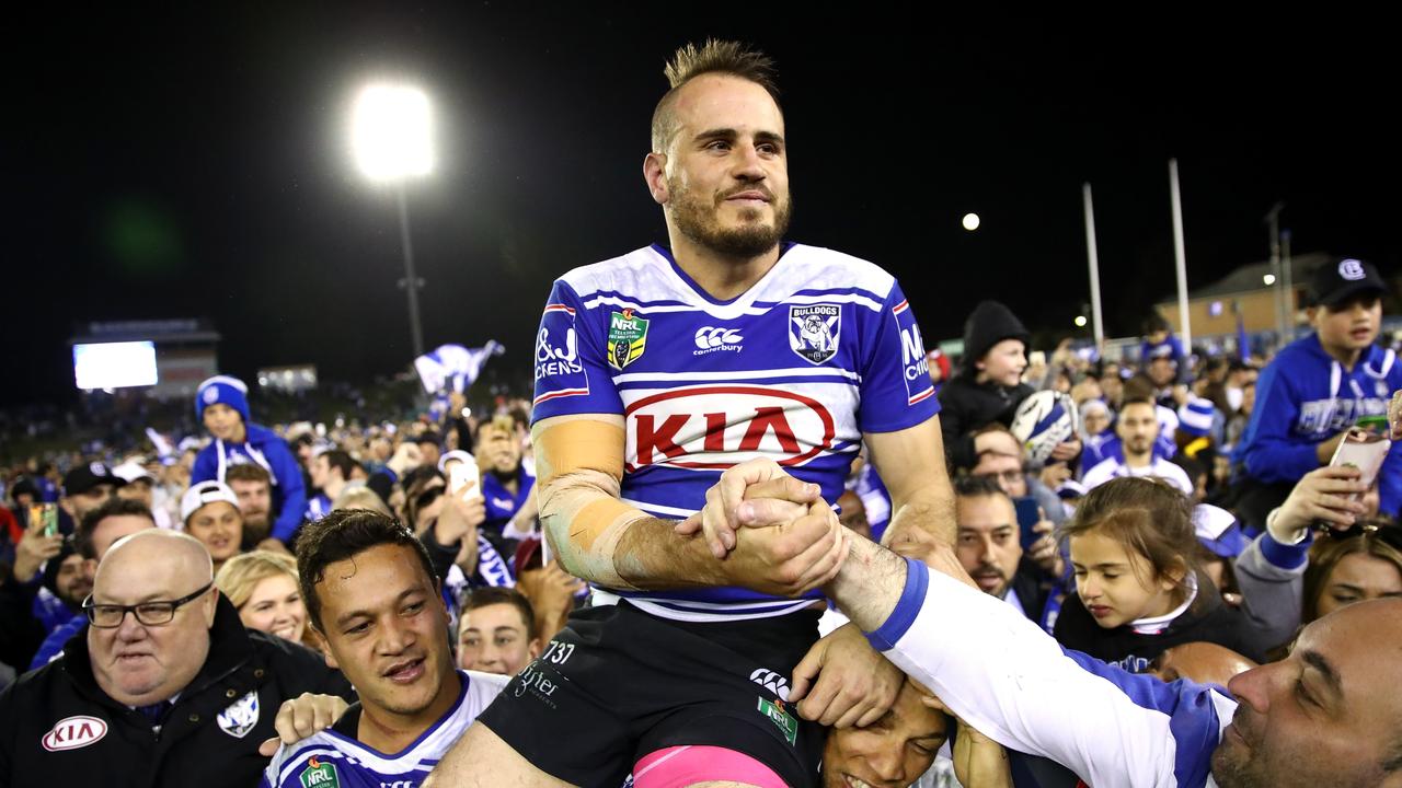 There were emotional scenes six years ago when Josh Reynolds was chaired off Belmore Sports Ground. Picture: Cameron Spencer/Getty Images