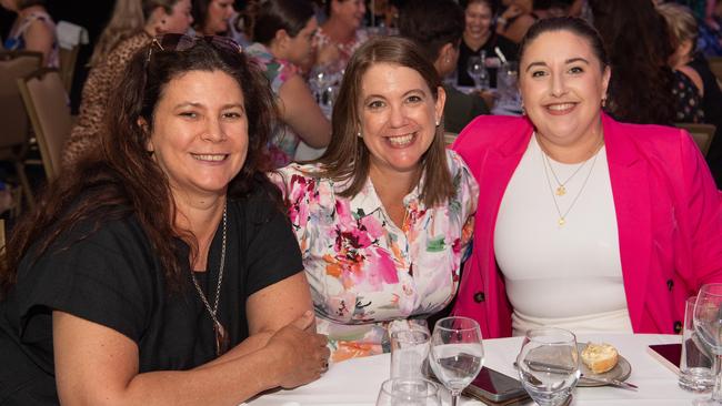 Tiina Urvet, Kirsten Porteous and Melanie Plane at the October Business Month 2023 in Mindil Beach Casino Resort, Darwin. Picture: Pema Tamang Pakhrin