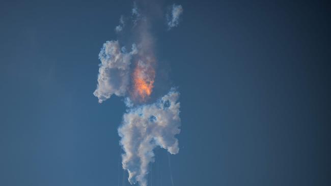 The SpaceX Starship explodes after launch for a flight test from Starbase in Boca Chica, Texas.