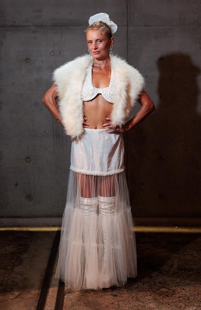 Michaela Baranov, an Aussie artist, also wore a statement outfit. Picture: Matrix