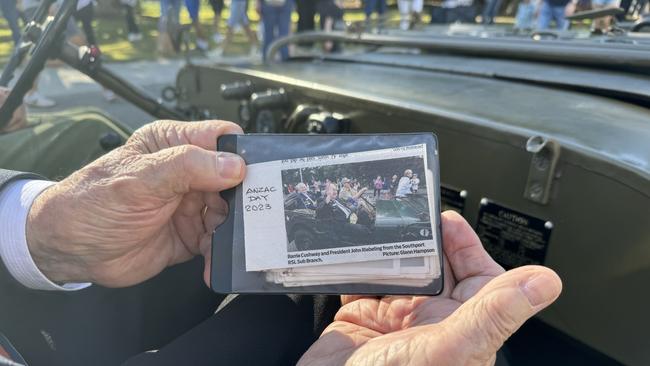 A news clipping of Armoured Corp National Service veteran Barrie Cushway's role in Anzac Day services last year. Picture: Amaani Siddeek