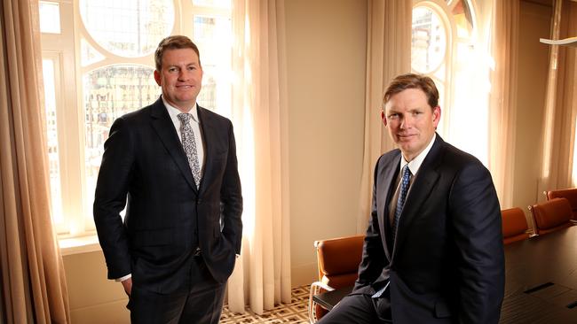 Alan Dixon (L) and David Evans joined forces to form Evans Dixon in 2016 which became the parent company of Dixon Advisory. Picture: Stuart McEvoy