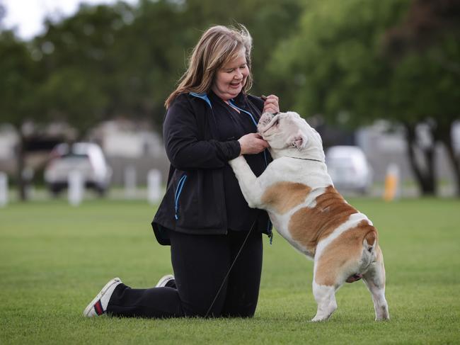 Linda Dempsey and her champion British bulldog, Arthur. Picture: David Caird