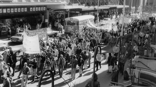 The 1978 Gay and Lesbian Mardi Gras overcame threats and violence to establish an iconic global event. Picture: AAP