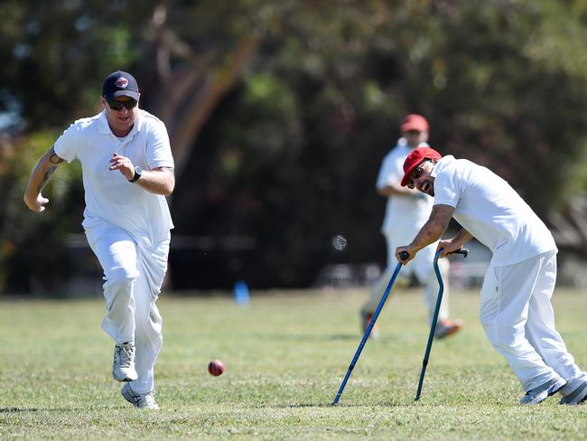 Cricketer Paul Tesoreiro has cerebral palsy but that doesn't stop him from putting on his cricket whites and he's not afraid to get grass stains on them in the field. Paul was in action with team mates playing at Scoresby Secondary College.