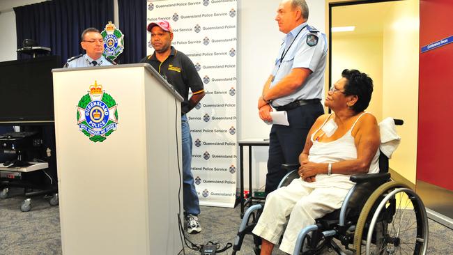 FLASHBACK TO 2011: Assistant Commissioner Clem O'Regan (left) officially launched the $50 000 reward for information on the hit and run death of Peggy Jacobs after she was found dead on Abbott Road on 15 January 2009. Peggy Jacob's nephew Daniel Williams and Lena Jacobs her sister with Inspector Brian Cannon make a plea for information about the hit and run death of Peggy.