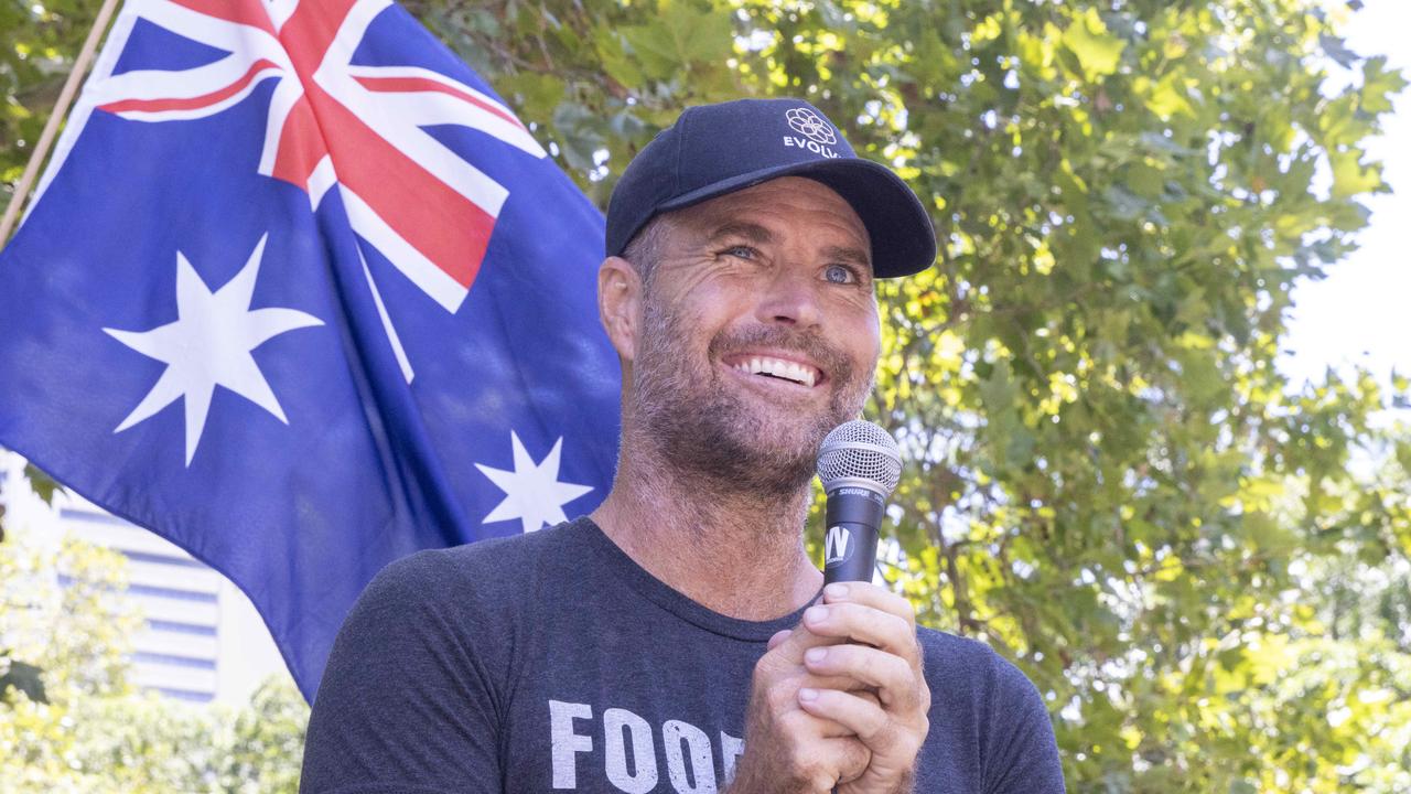 Pete Evans spoke at the Millions March Against Mandatory Covid Vaccinations in Sydney in February. Picture: NCA NewsWire/Jenny Evans