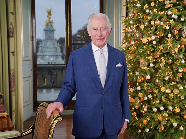 King Charles III poses during the recording of his Christmas message at Buckingham Palace, London. Picture: AFP