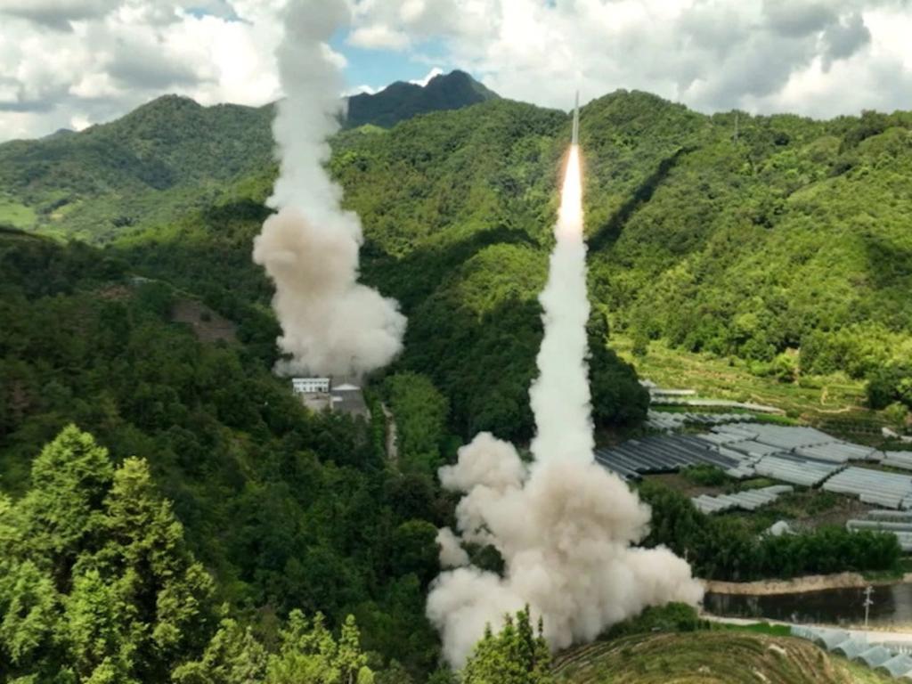 China’s People’s Liberation Army holds a missile fire drill in the Taiwan Strait. Picture: Eastern Theatre Command