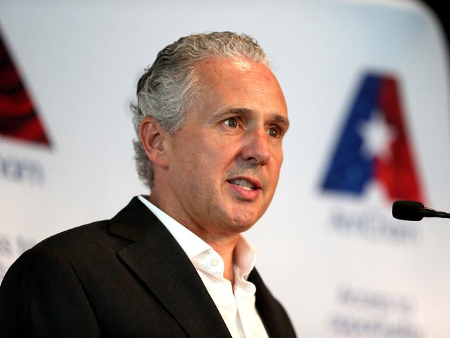 06/02/2020 Telstra CEO Andy Penn speaking at an AmCham lunch in Melbourne. Picture: David Geraghty / The Australian.