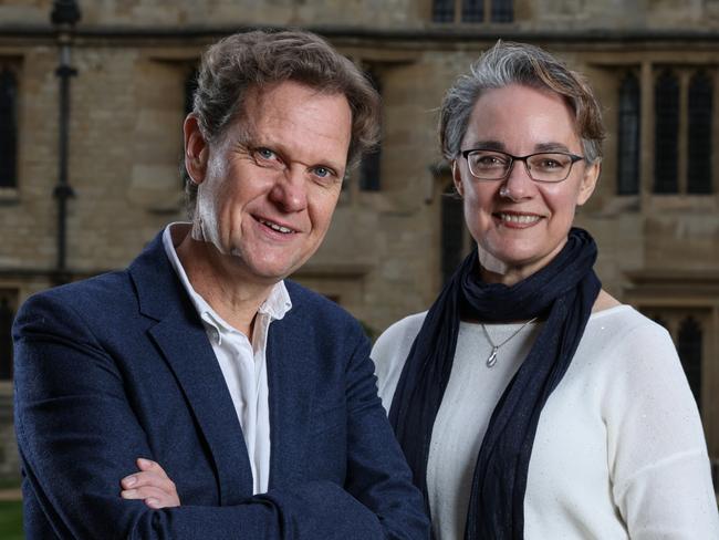 Portrait of (L-R) Matthew Snape, Associate Professor in General Paediatrics and Vaccinology at the Oxford Vaccine Group, with Merryn Voysey, Lead Statistician at the Oxford Vaccine Group, at St Cross College in Oxford U.K., on Friday, Oct. 15, 2021. Photo: Hollie Adams for NATIONAL NEWS NETWORK