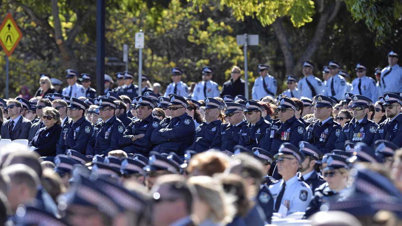 The funeral of Senior Constable Brett Forte at USQ's Clive Berghofer Recreation Centre, Wednesday, June 7, 2017. Picture: Kevin Farmer