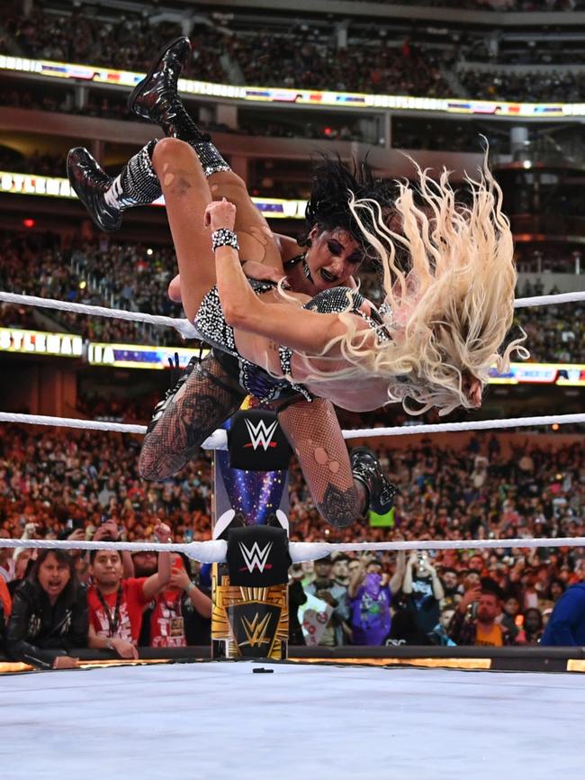 Rhea Ripley and Charlotte Flair stole the show on Night 1 of WrestleMania in April. Picture: WWE