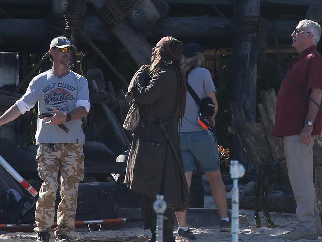 Hollywood superstar Johnny Depp at the Pirates of the Caribbean set at the Doug Jennings Park on The Spit in Broadwater, Gold Coast. Picture: Regi Varghese
