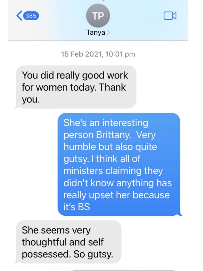 A text message exchange between Maiden and Tanya Plibersek.