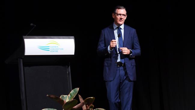 Chief Minister Michael Gunner at his year ahead speech. Picture Katrina Bridgeford.