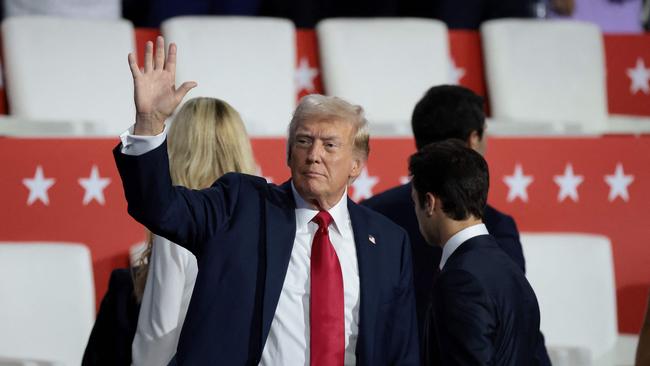 Republican presidential candidate, former US President Donald Trump waves to the crowd on the fourth day of the Republican National Convention.