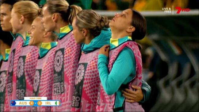 Classy Sam Kerr very emotional during anthem