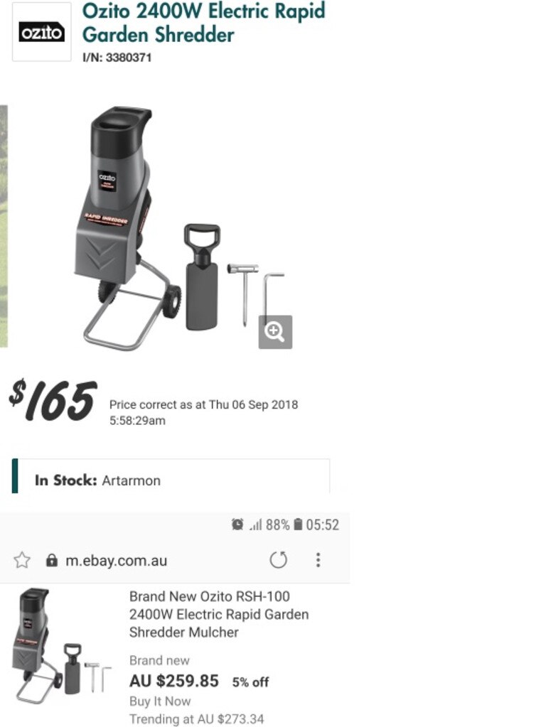 The same product fetches very different prices at Bunnings and on eBay. Picture: Supplied