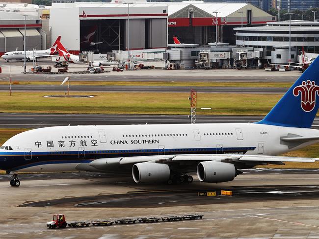 China Southern Airlines' first A380 service arrived in Sydney this morning. The new plane will replace the A330-300 service and will have the capacity to bring 502 seats per flight into Sydney. Picture: Zerna Toby