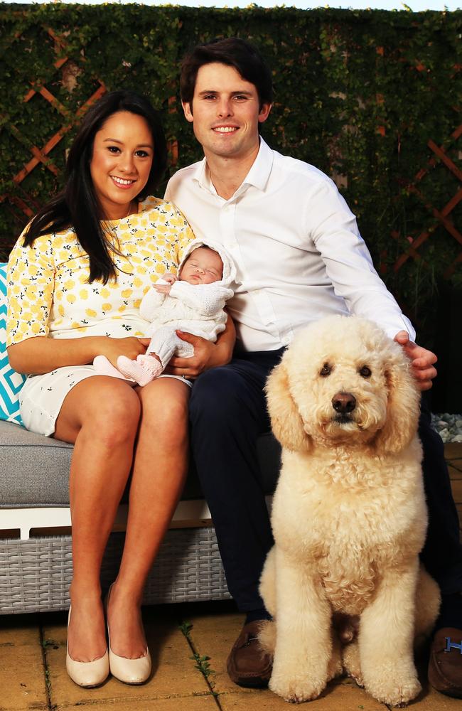 James Cummings with wife Monica, baby daughter Adeline and dog Watson. Picture: Mark Evans