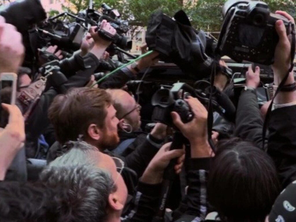 The Harry and Meghan trailer appeared to use footage of Michael Cohen leaving his NYC apartment for prison. Picture: Netflix