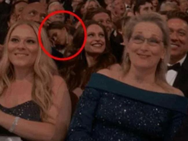 Chrissy Teigen couldn’t keep her eyes awake at the Oscars, dozing off on husband John Legend’s shoulder. Picture: ABC