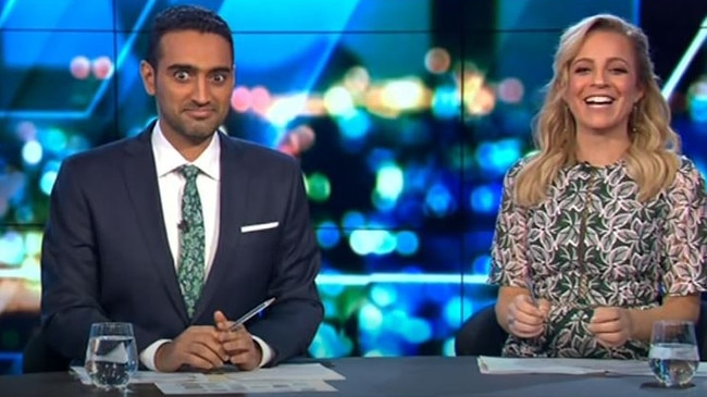 Waleed Aly appeared somewhat shocked by Carrie Bickmore’s confession. Picture: Channel 10