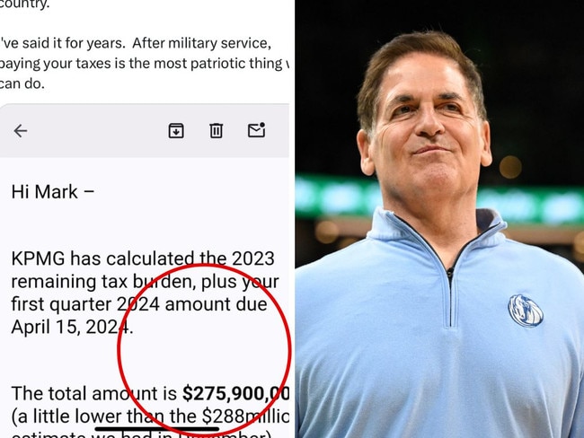 Billionaire Mark Cuban revealed his tax bill for the past year. Picture: X