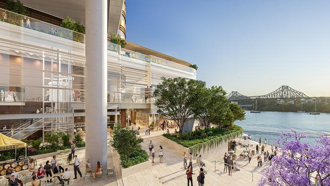 An artist’s impression of the public space at the new Waterfront Brisbane site.