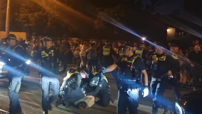 Pro-Palestinian protesters were pepper sprayed in a chaotic clash with police outside a Caulfield synagogue.