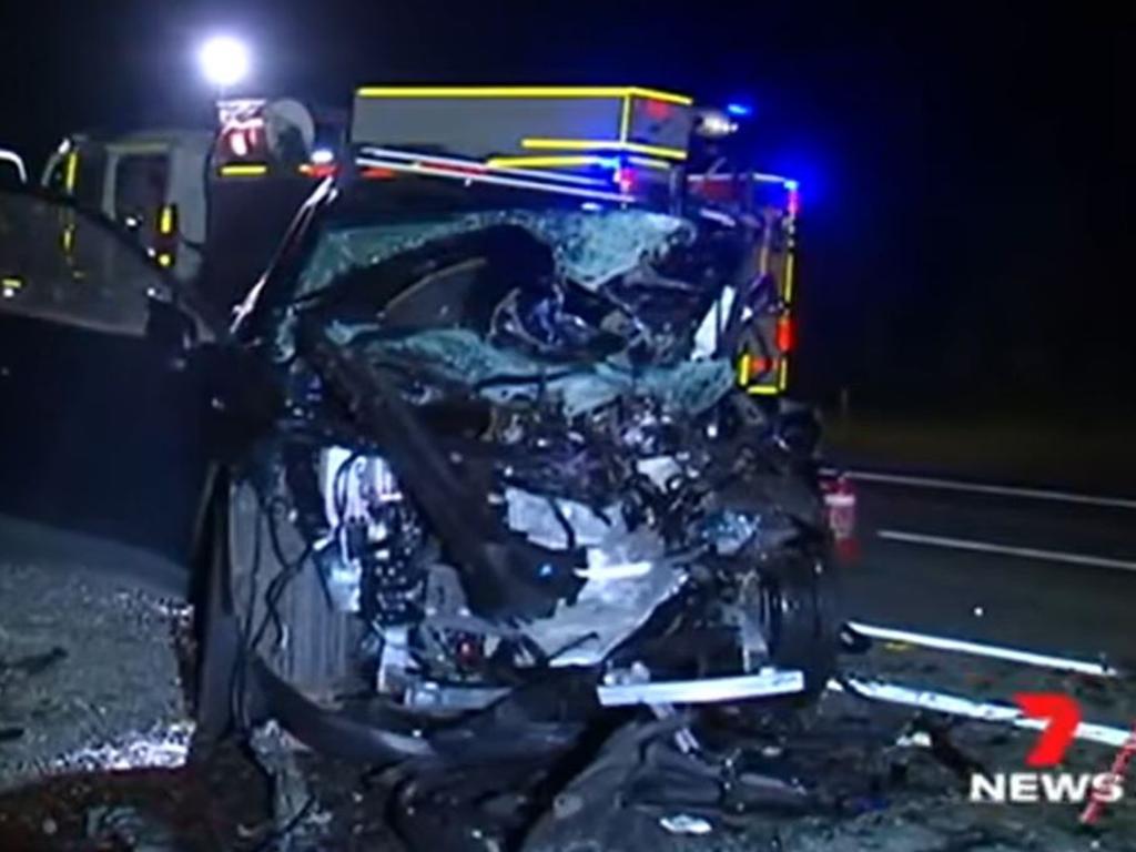 The wreckage left after a head-on crash on the Bruce Highway at Gregory River on May 1, 2022. Picture: 7 News Mackay