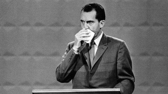 Nixon famously sweated and his eyes darted around the room in his 1960 debate with John Kennedy. Picture:AP/