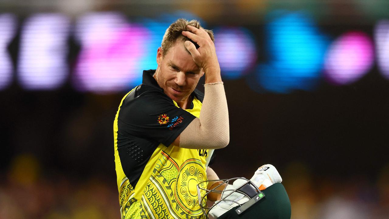 Australia's David Warner walks off cheaply. Picture: AFP