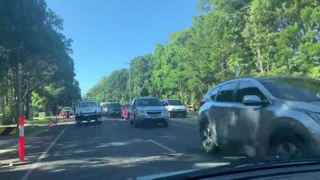 Traffic queues outside Suffolk Park service station