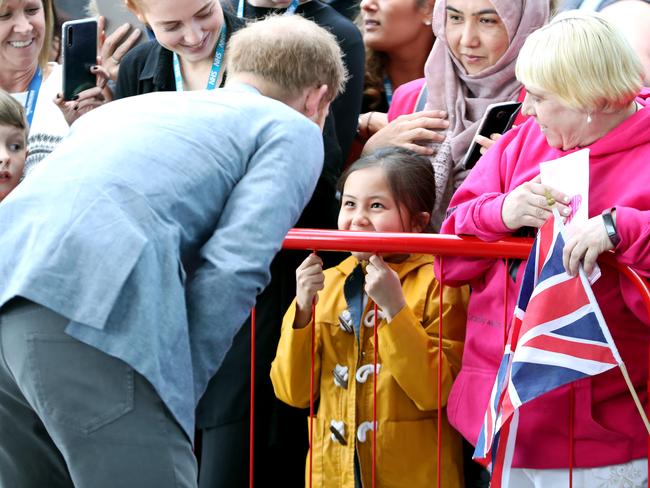 The Duke of Sussex talks to a little girl in the crowd. Picture:  Chris Jackson/Getty Images