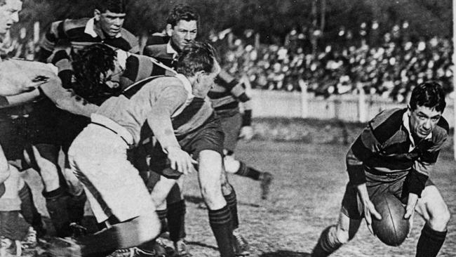 Sydney’s rugby league club competition, in this case Balmain v Newtown in 1915, carried on despite the war. .