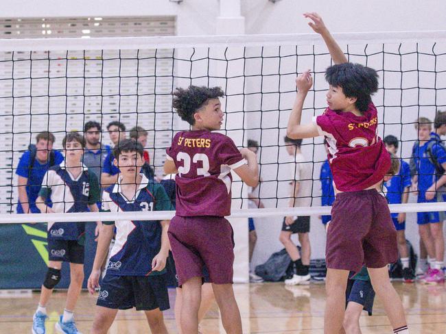 St Peters V Craigsleigh in the Australian Volleyball Schools Cup is being played at the Gold Coast Sports and Leisure Centre in Carrara. Picture: Glenn Campbell