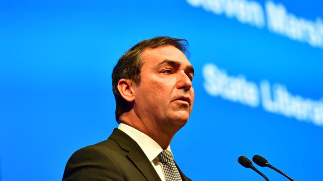 Opposition Leader Steven Marshall addresses the annual Liberal state conference in Adelaide.