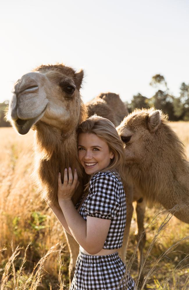 Camel farmer and actor Yasmin Brisbane at her family's QCamel property on the Sunshine Coast. Photo: Hayley Elle Photography.