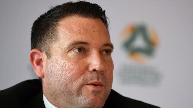 Football Federation Australia (FFA) Chief Executive Officer James Johnson speaks to the media on Tuesday. Picture: Joel Carrett/AAP