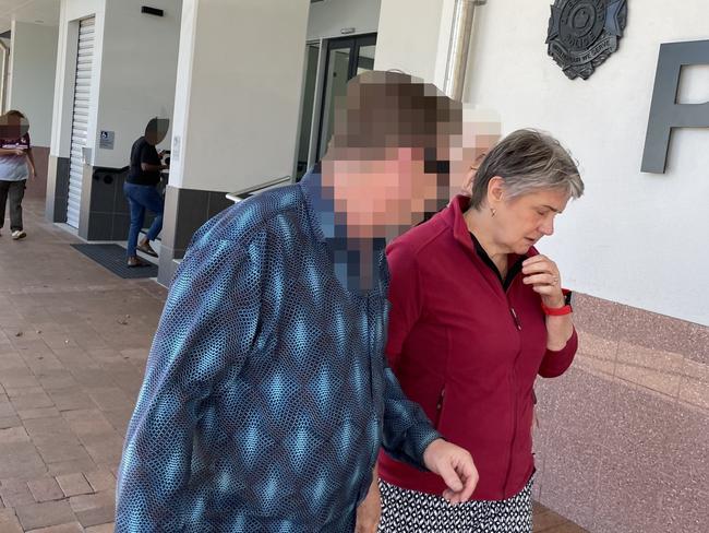 Elizabeth Anne Sheean (middle) leaving court after she was sentenced for stalking and common assault.