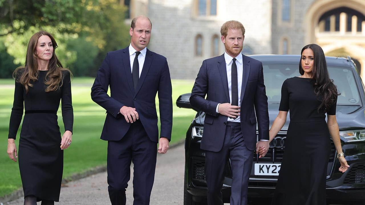 Kate, William, Harry and Meghan put on a show of unity in Windsor after the Queen’s death. Picture: Chris Jackson/Getty Images)