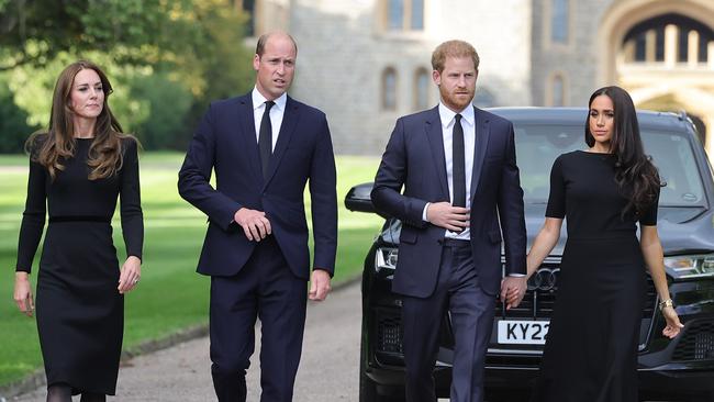 Kate, William, Harry and Meghan put on a show of unity in Windsor after the Queen’s death. Picture: Chris Jackson/Getty Images)