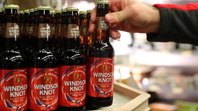 Bottles of the new Harry &amp; Meghan's Windsor Knot ale, a limited edition craft beer brewed to mark the royal wedding.